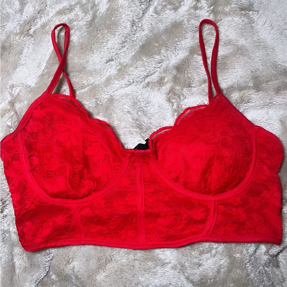 Red ruched lace crop top